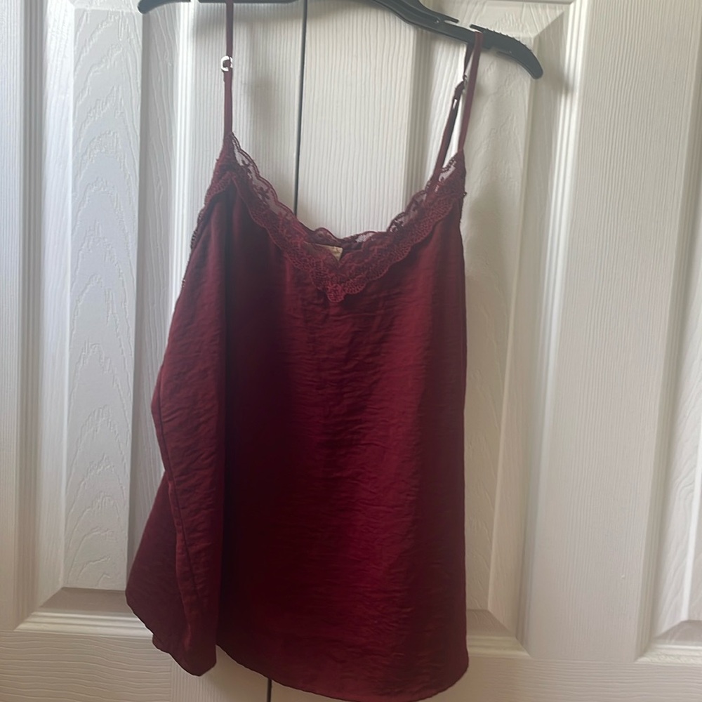 Satin Hollister Red Lacy Trimmed Top